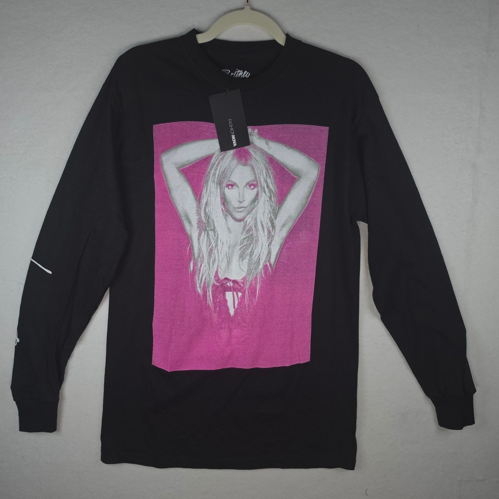 Fashion Nova Britney Spears Graphic Long Sleeve Tee Black Pink XS NWT